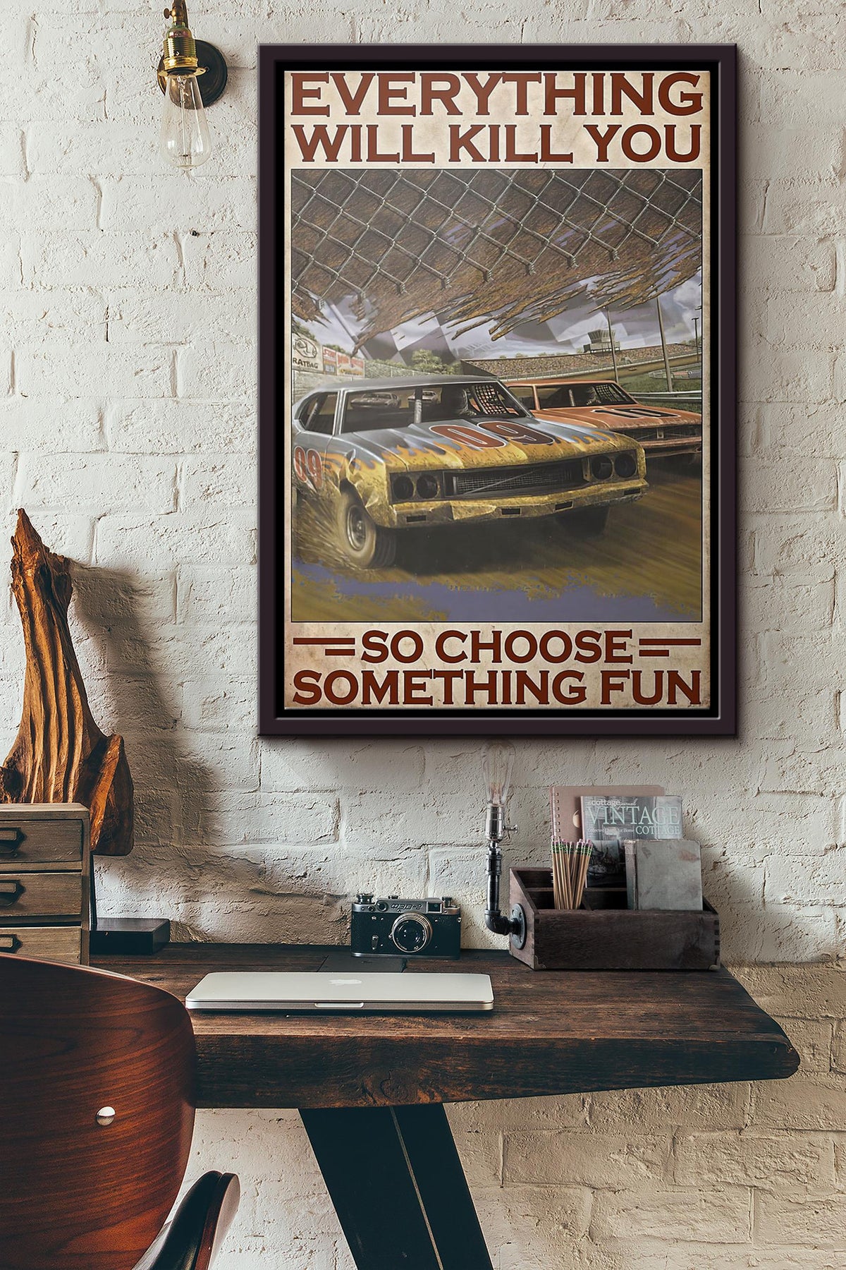 Choose Something Fun Dirt Track Poster Framed Matte Canvas