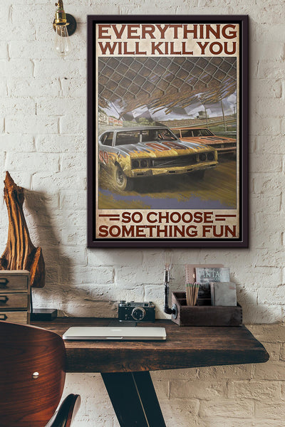 Choose Something Fun Dirt Track Poster Framed Matte Canvas