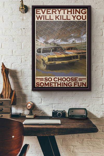 Choose Something Fun Dirt Track Poster Framed Matte Canvas
