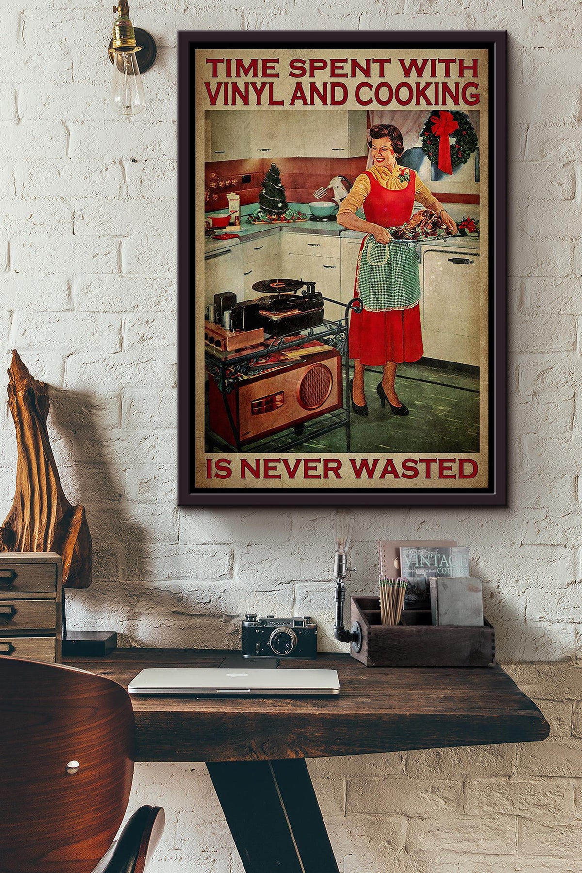 Time Spent With Vinyl And Cooking Is Never Wasted Poster Framed Matte Canvas