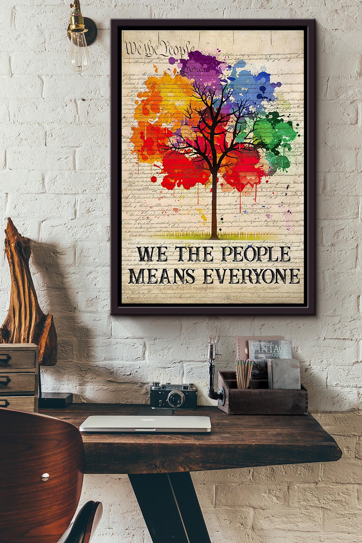 We The People Means Everyone Quote Tree Dictionary Poster Framed Matte Canvas