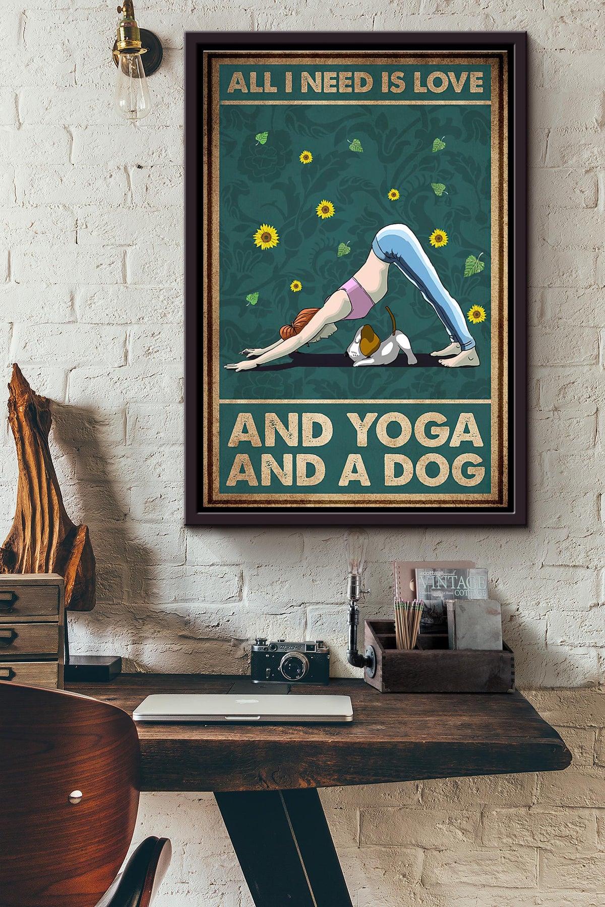 All I Need Is Love And Yoga And A Dog Poster Framed Matte Canvas