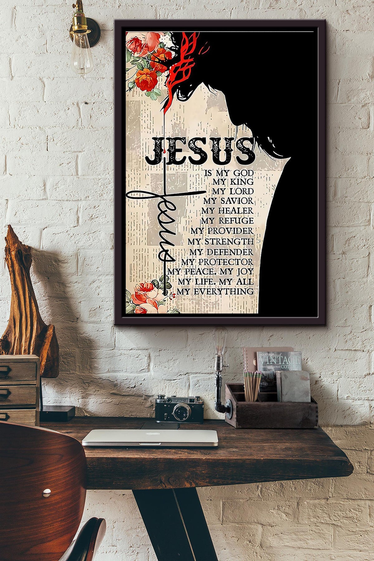 My Everything Jesus Typography Poster Framed Matte Canvas