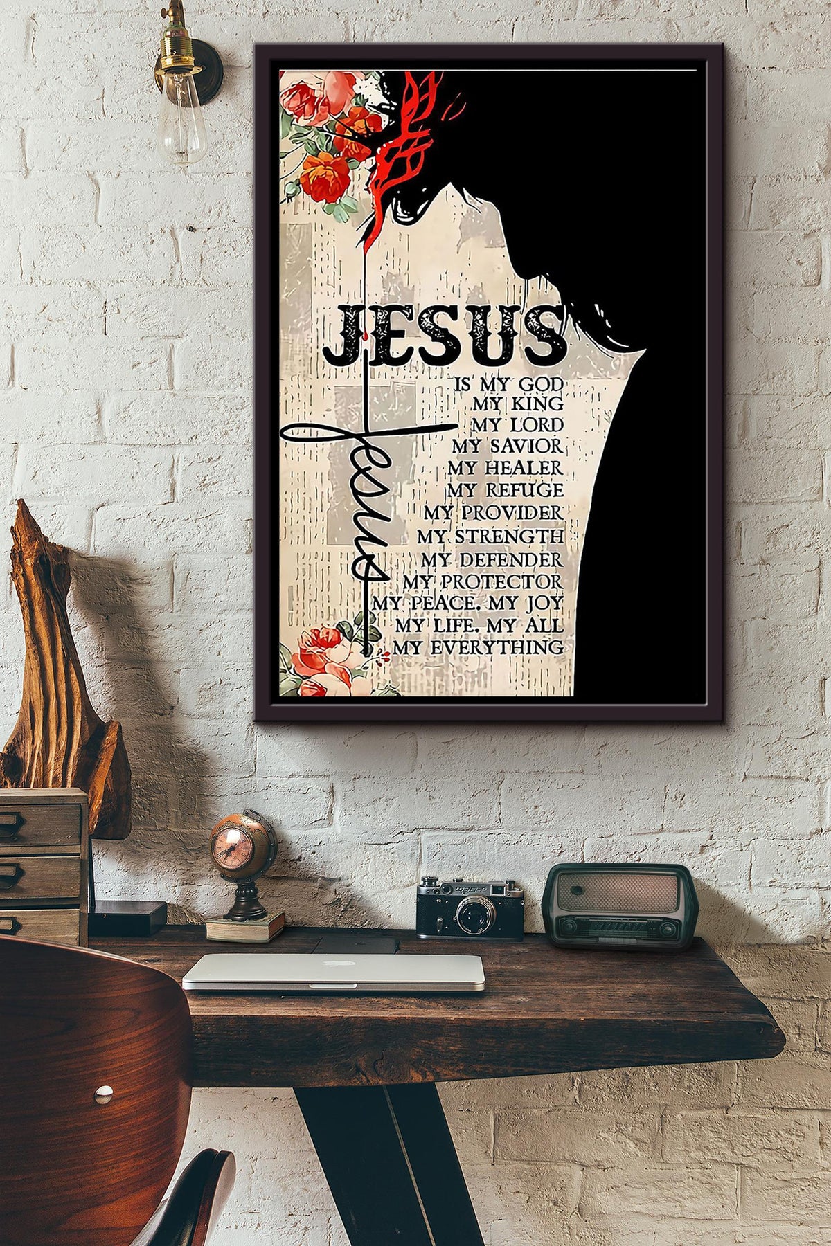 My Everything Jesus Typography Poster Framed Matte Canvas
