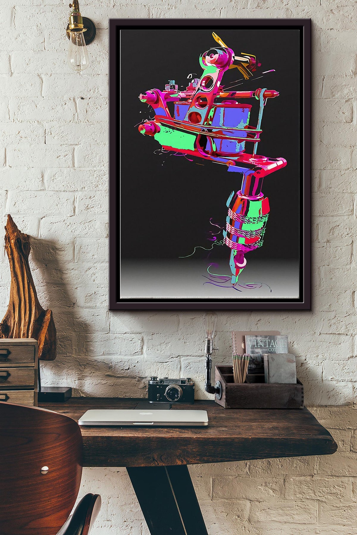Tattoo Gun Ink Colorful Art 3D Poster Framed Matte Canvas