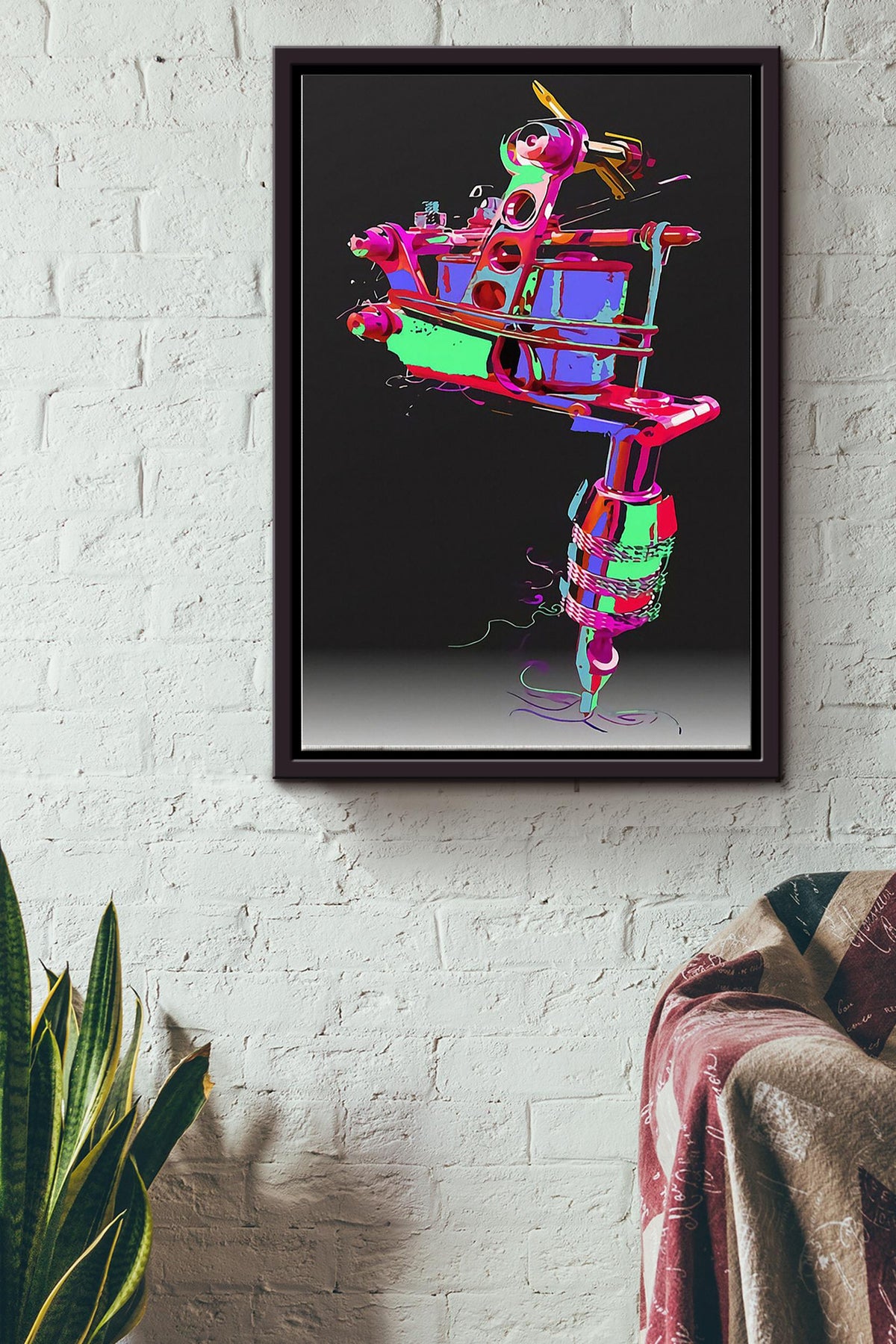 Tattoo Gun Ink Colorful Art 3D Poster Framed Matte Canvas