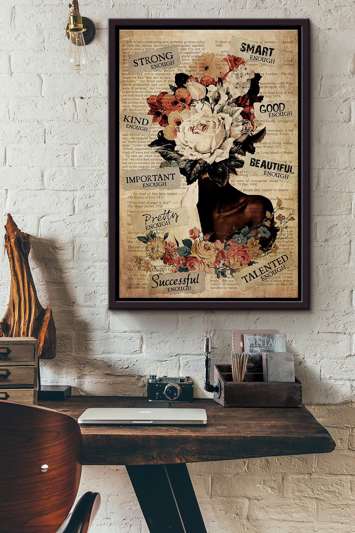 Black Girl Flowers Strong Kind Smart Dictionary Poster Framed Matte Canvas