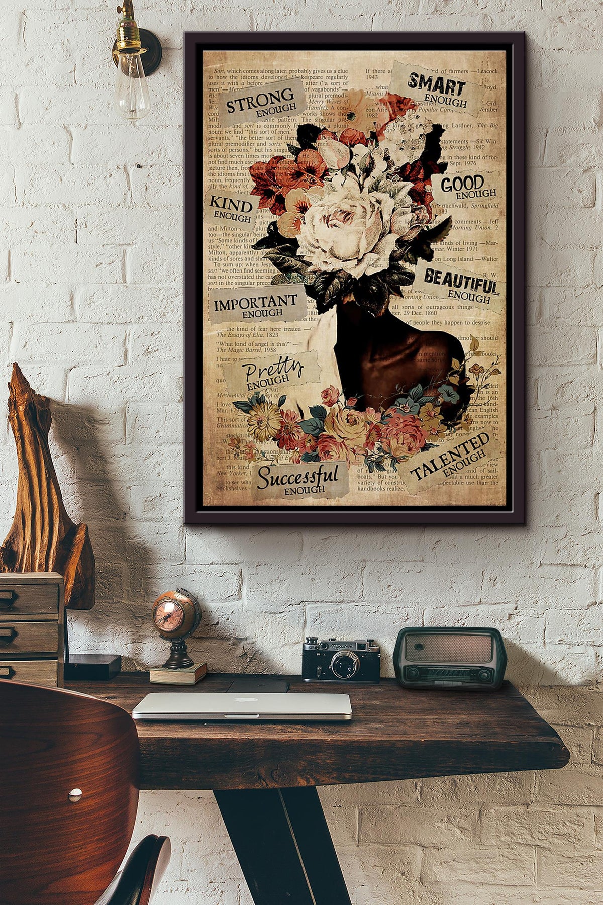Black Girl Flowers Strong Kind Smart Dictionary Poster Framed Matte Canvas