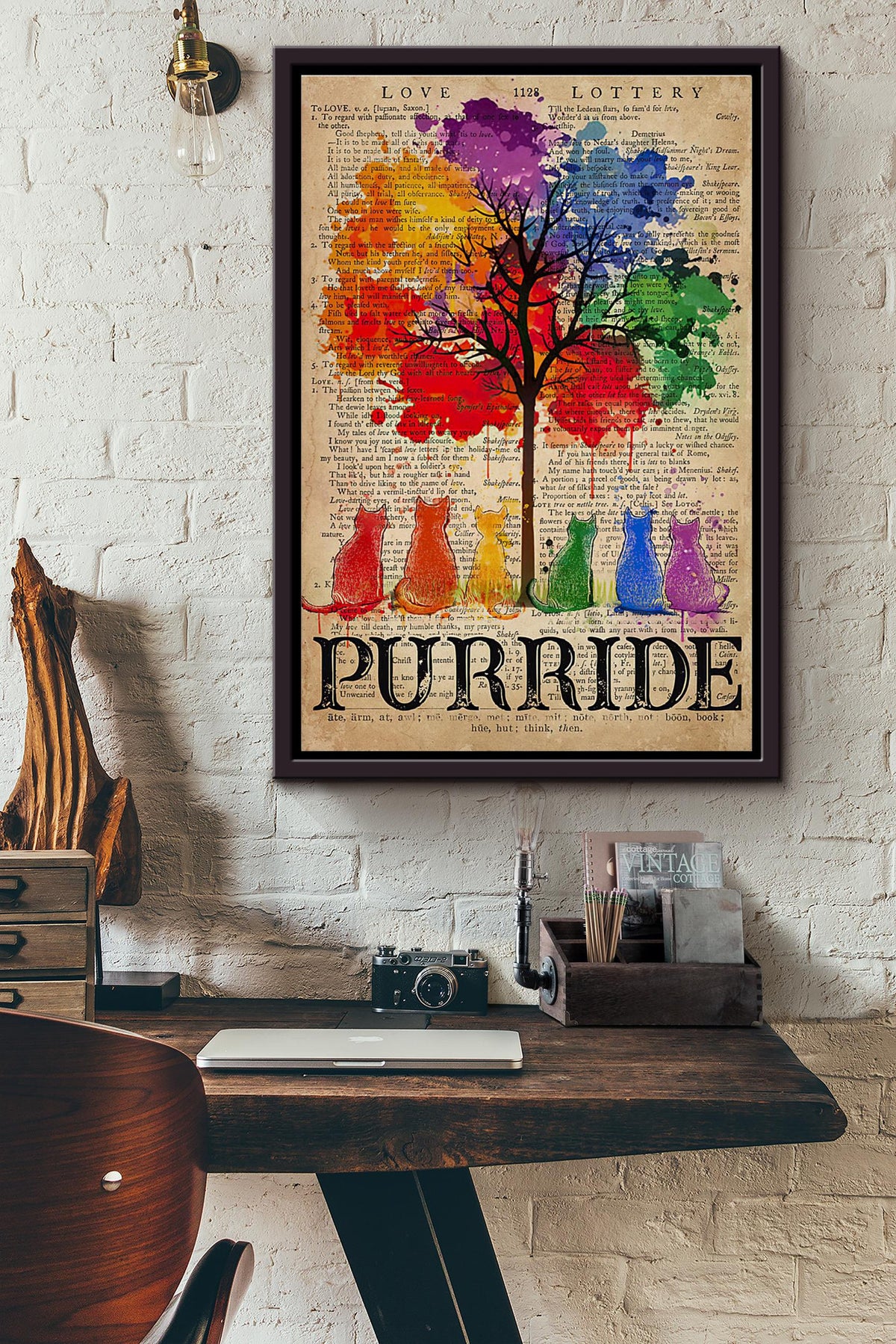 Lgbt Tree Purride Cats Dictionary Poster Framed Matte Canvas