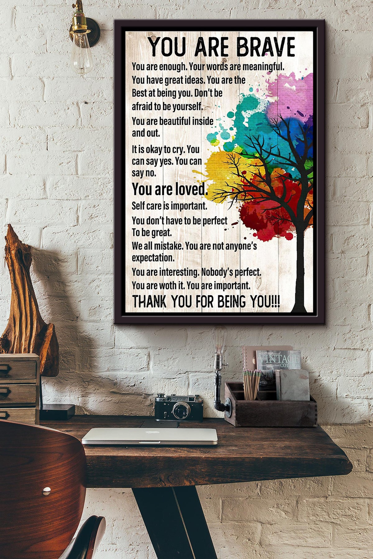 Lgbt Tree Your Are Brave You Are Loved Thank You For Being You Poster Framed Matte Canvas