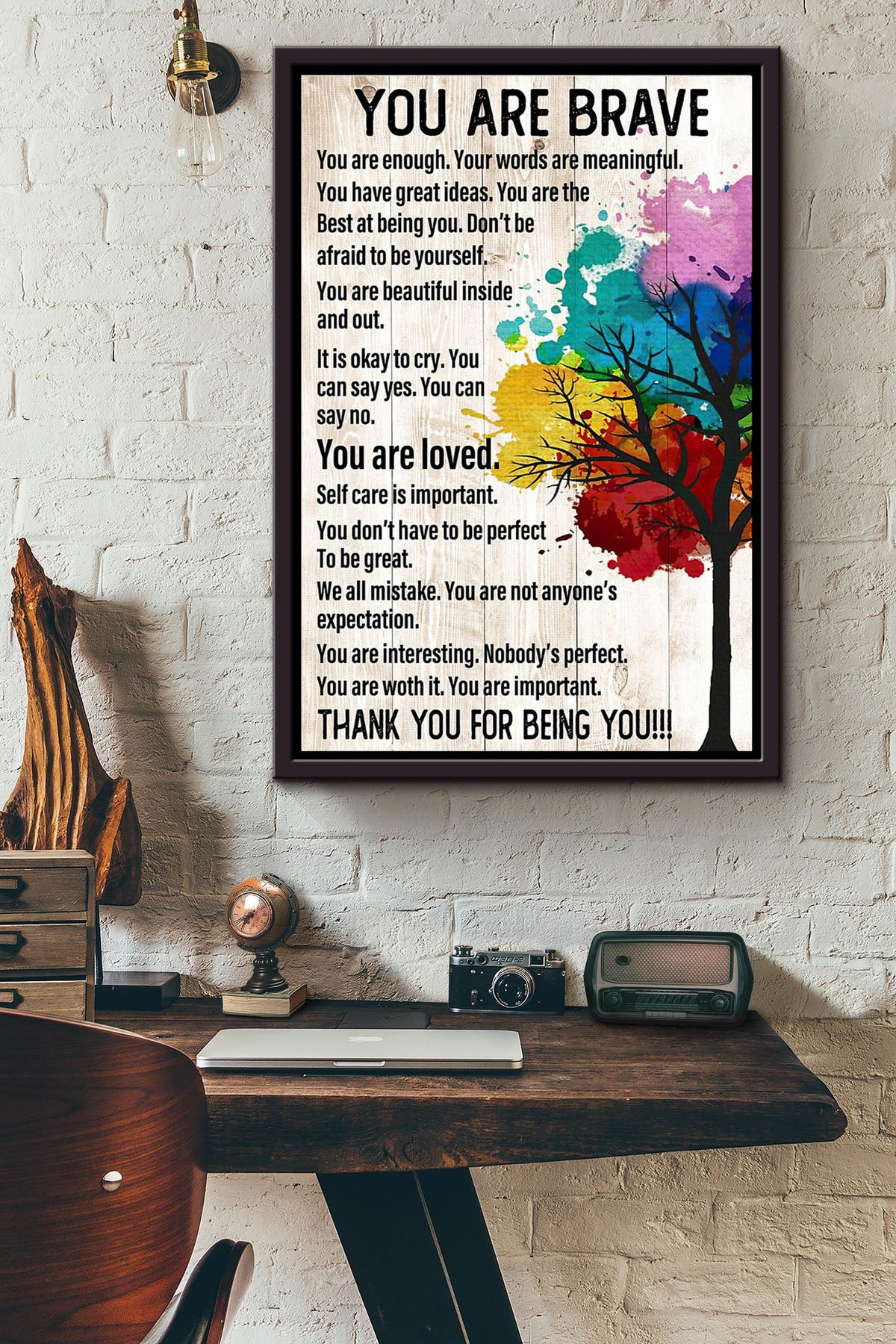 Lgbt Tree Your Are Brave You Are Loved Thank You For Being You Poster Framed Matte Canvas