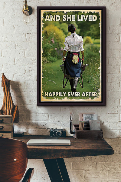 Gardening And She Lived Happily Ever After Framed Matte Canvas
