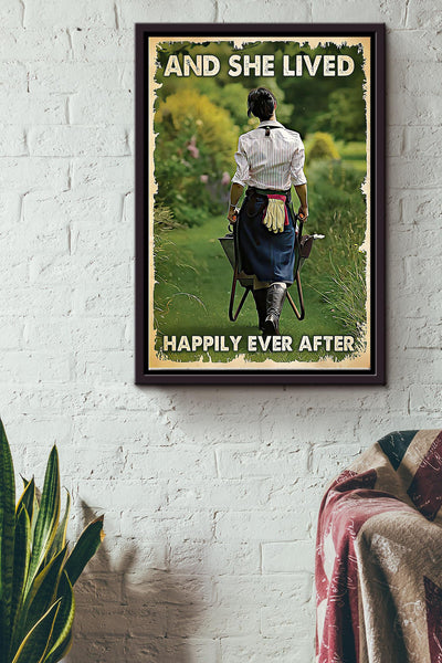 Gardening And She Lived Happily Ever After Framed Matte Canvas