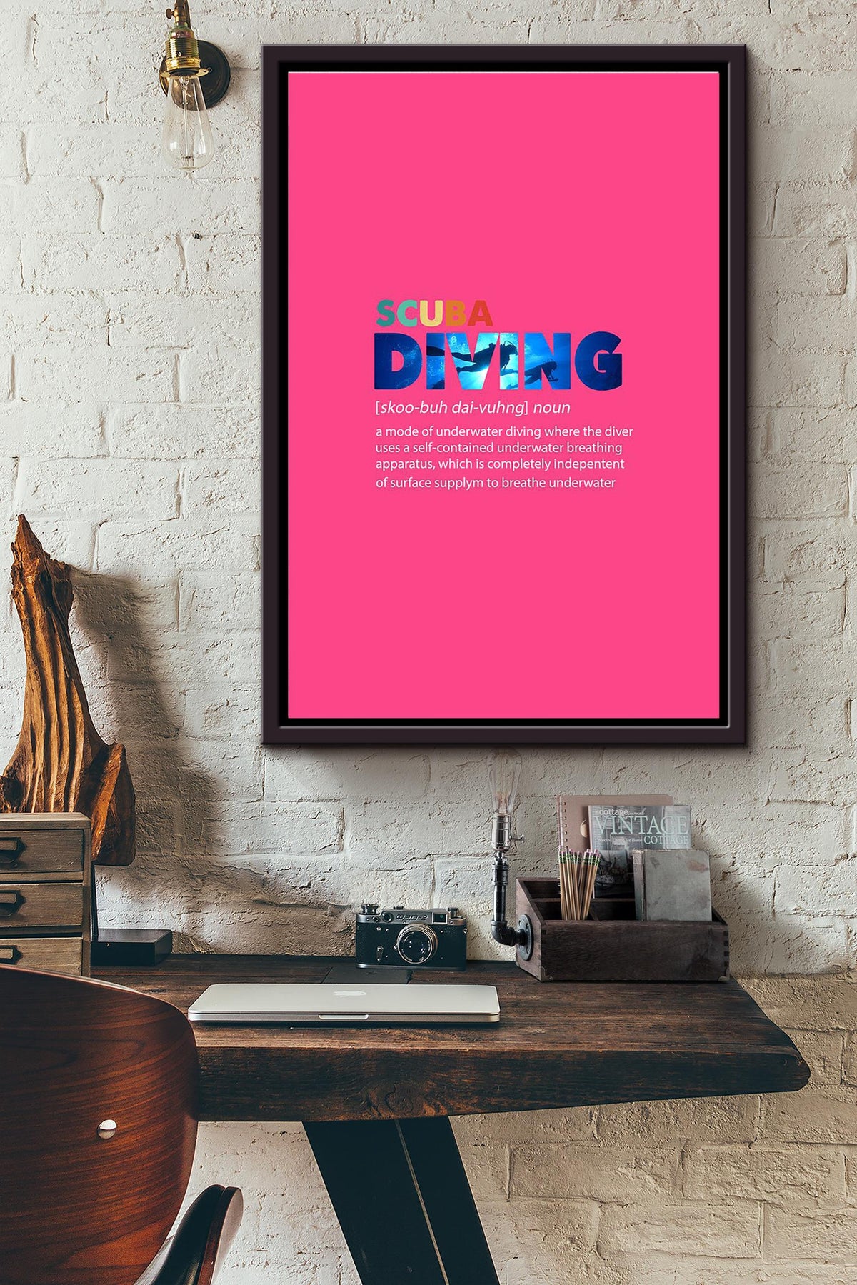Scuba Diving Noun What Does Scuba Diving Means Poster Framed Matte Canvas
