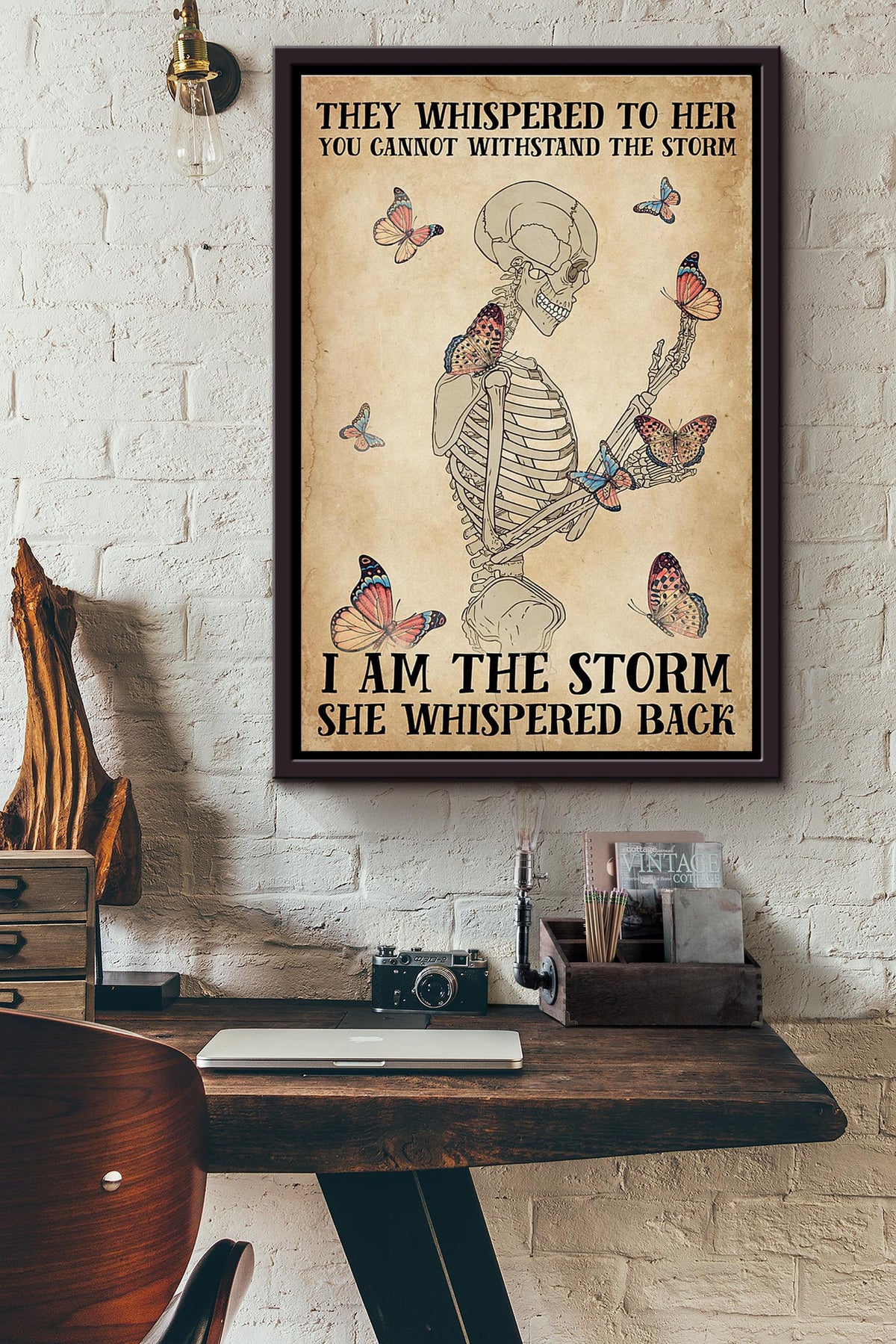 Skeleton Butterflies I Am The Storm Poster Framed Matte Canvas