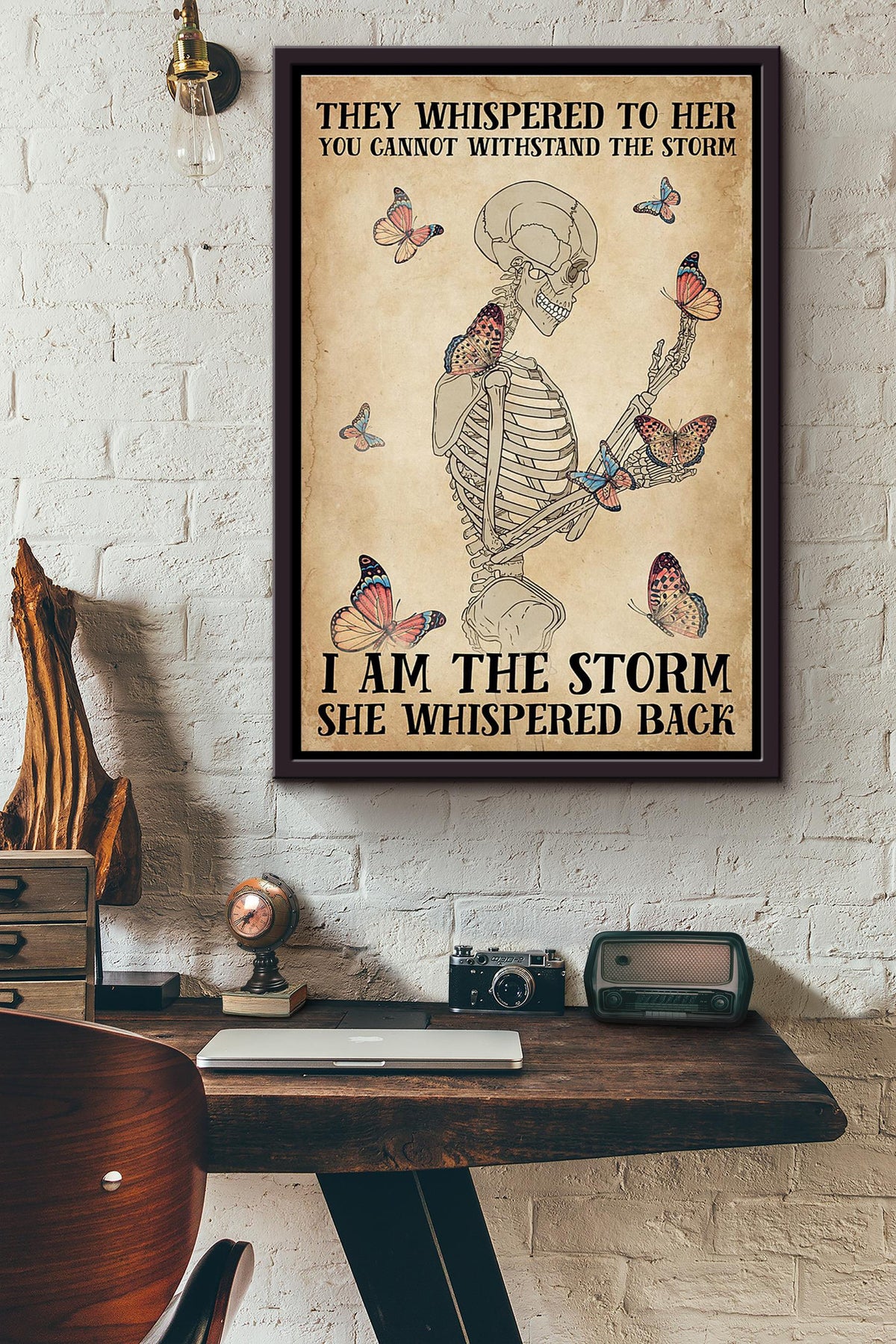 Skeleton Butterflies I Am The Storm Poster Framed Matte Canvas