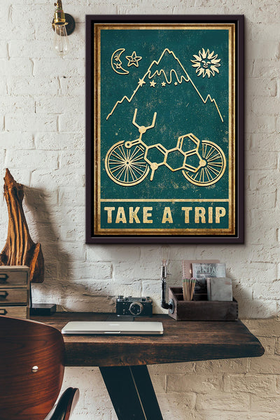 Cyclist Take A Trip Poster Framed Matte Canvas