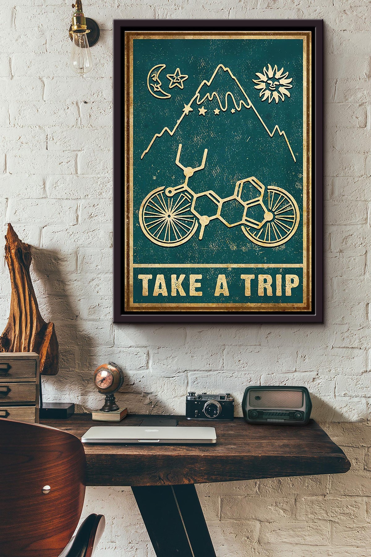 Cyclist Take A Trip Poster Framed Matte Canvas
