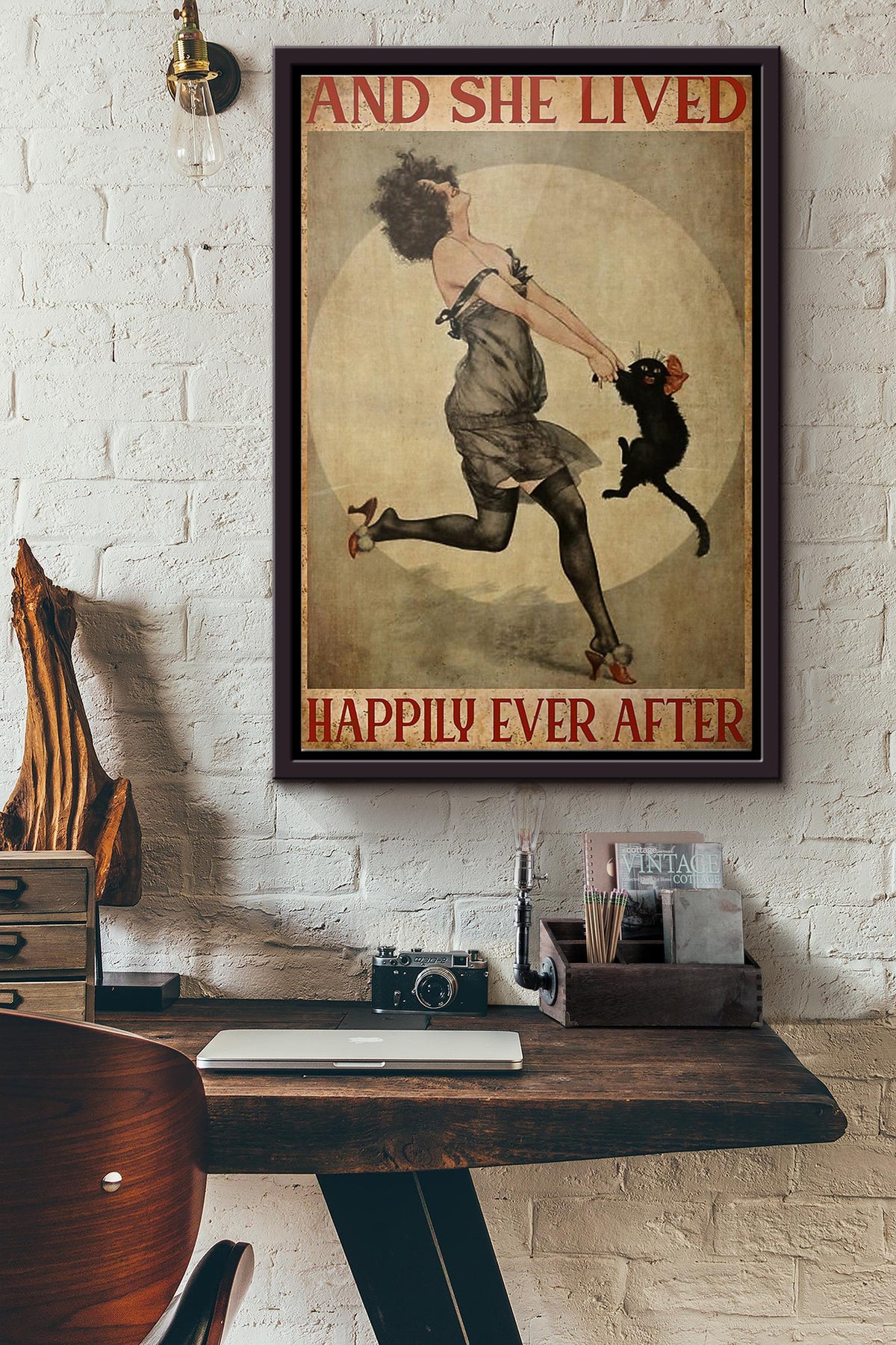 Black Cat And She Lived Happily Ever After Poster Framed Matte Canvas