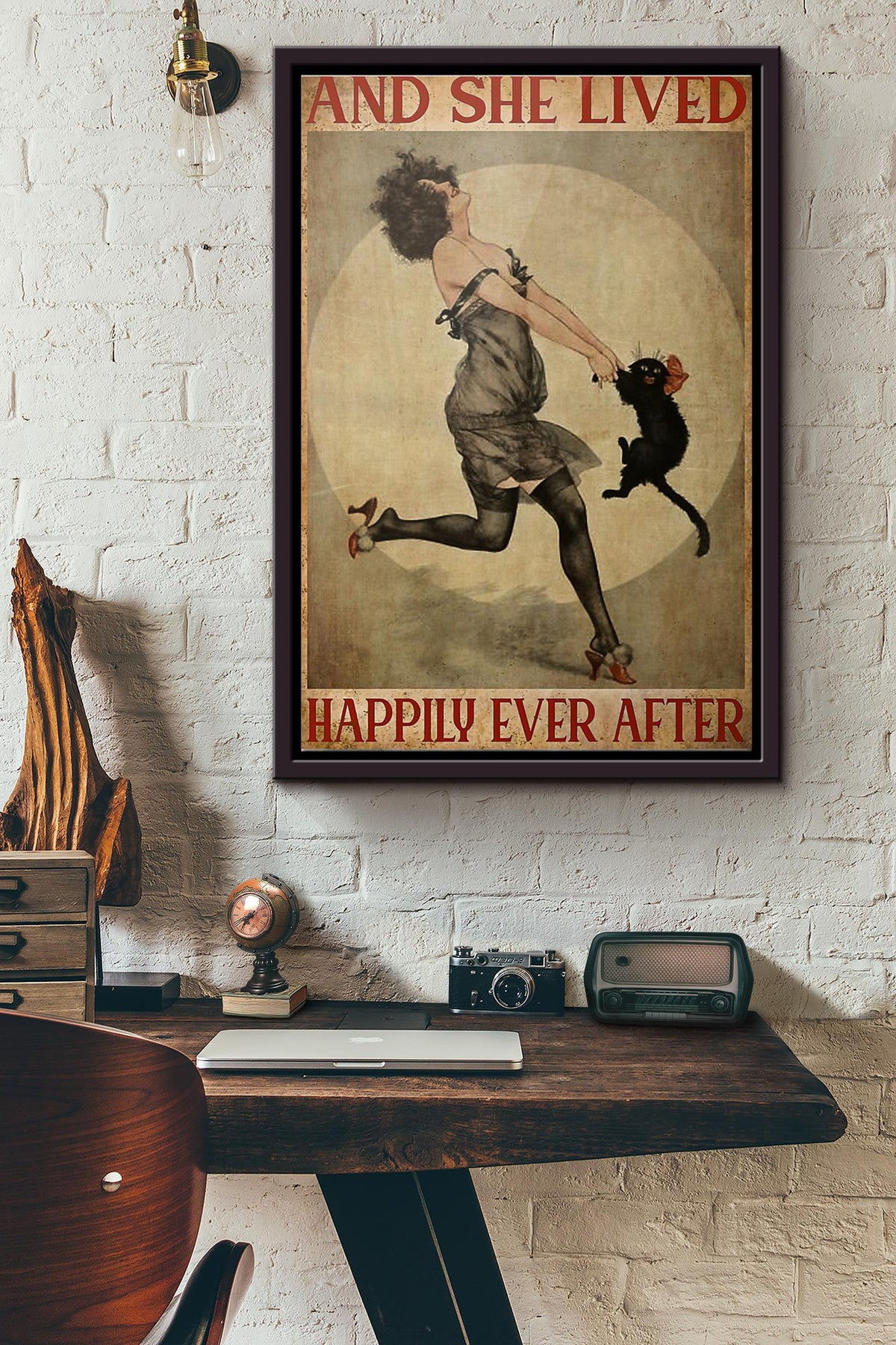 Black Cat And She Lived Happily Ever After Poster Framed Matte Canvas