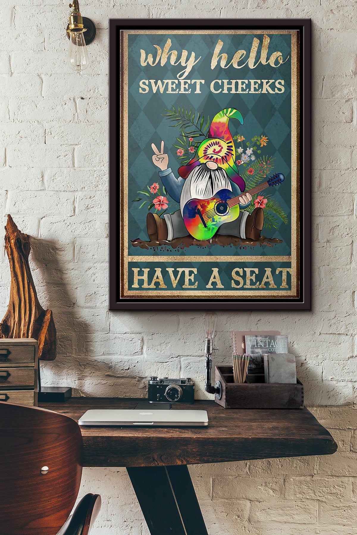 Gnomies Why Hello Sweet Cheeks Have A Seat Poster Framed Matte Canvas
