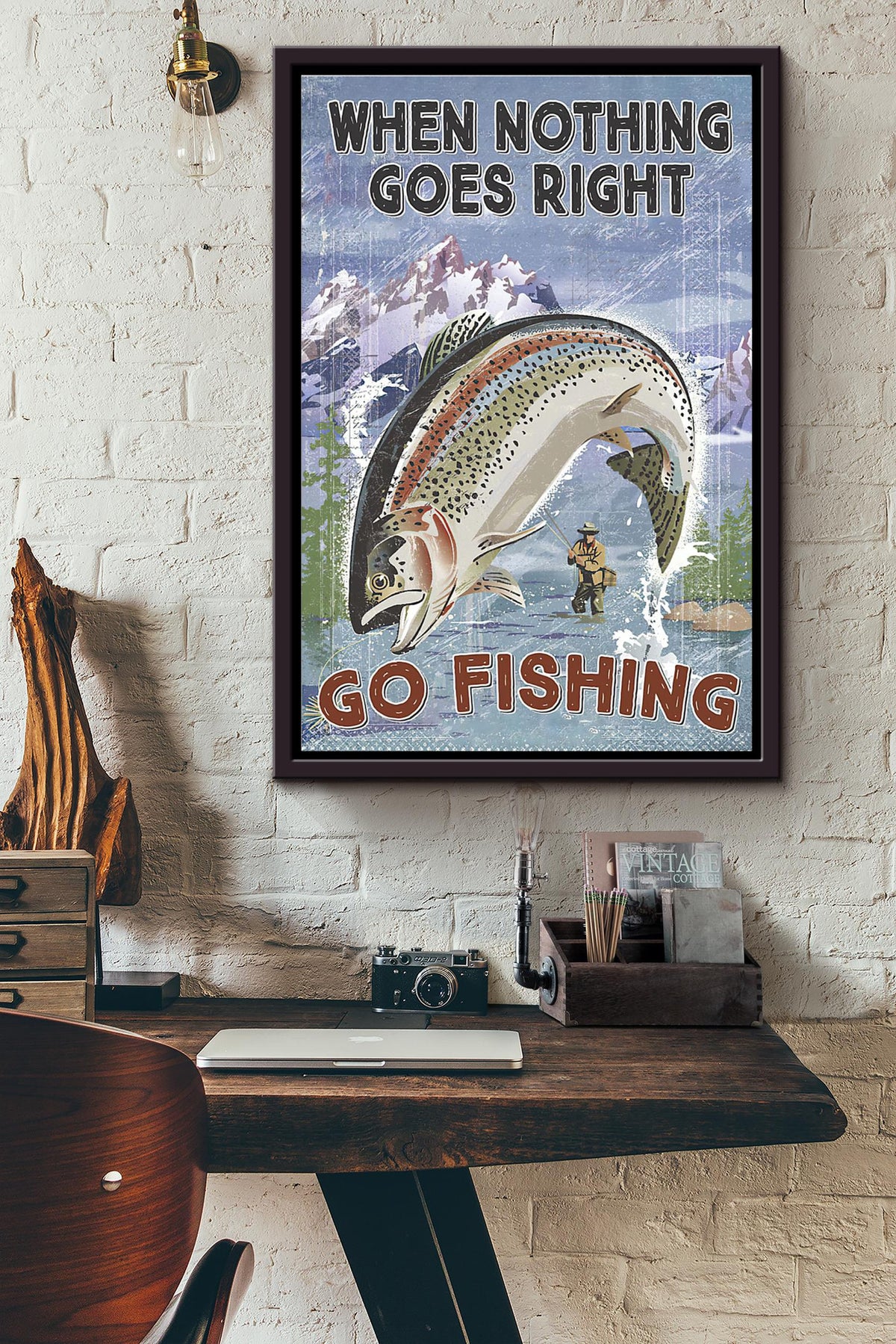 When Nothing Go Right Go Fishing Hobby Poster Framed Matte Canvas
