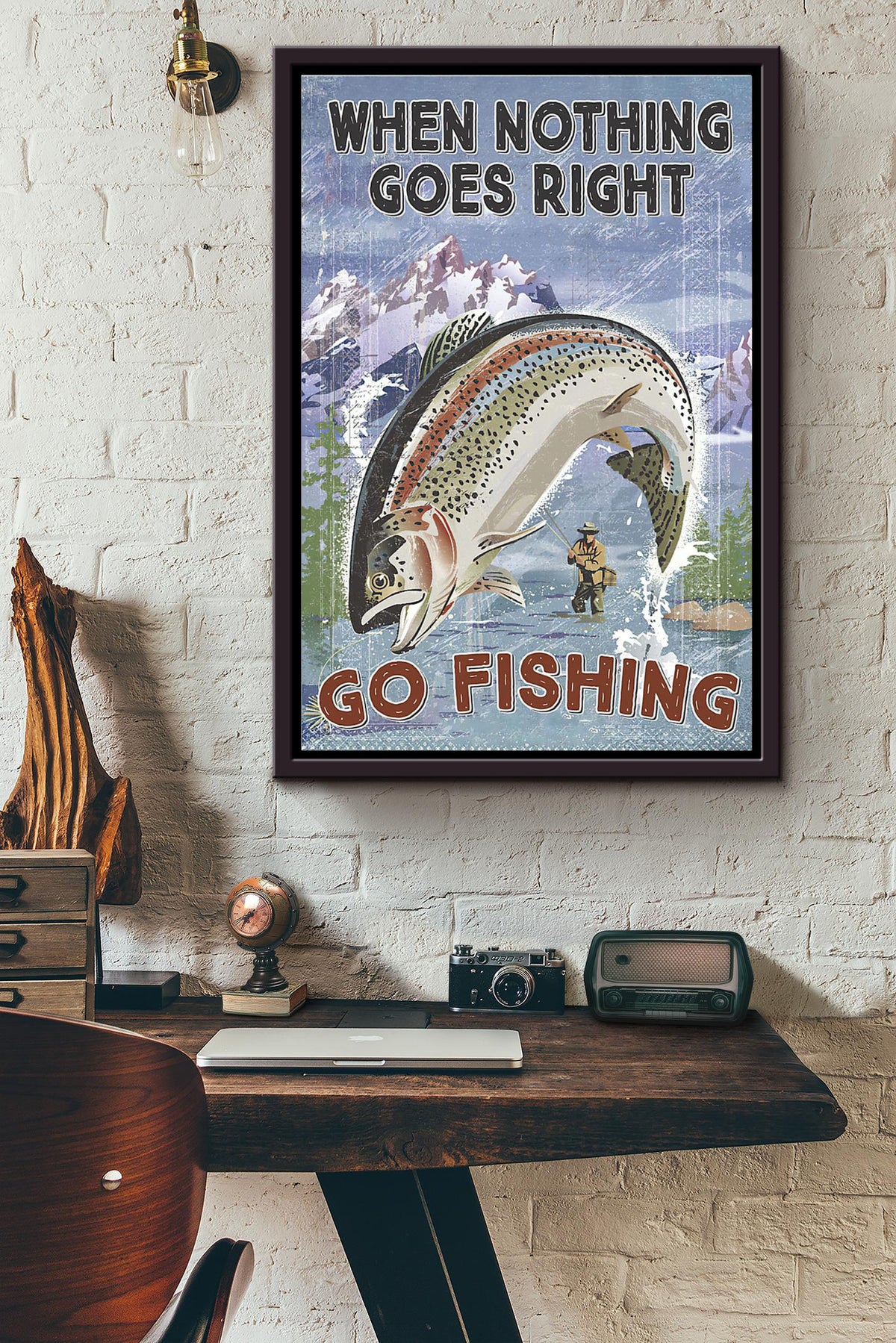 When Nothing Go Right Go Fishing Hobby Poster Framed Matte Canvas