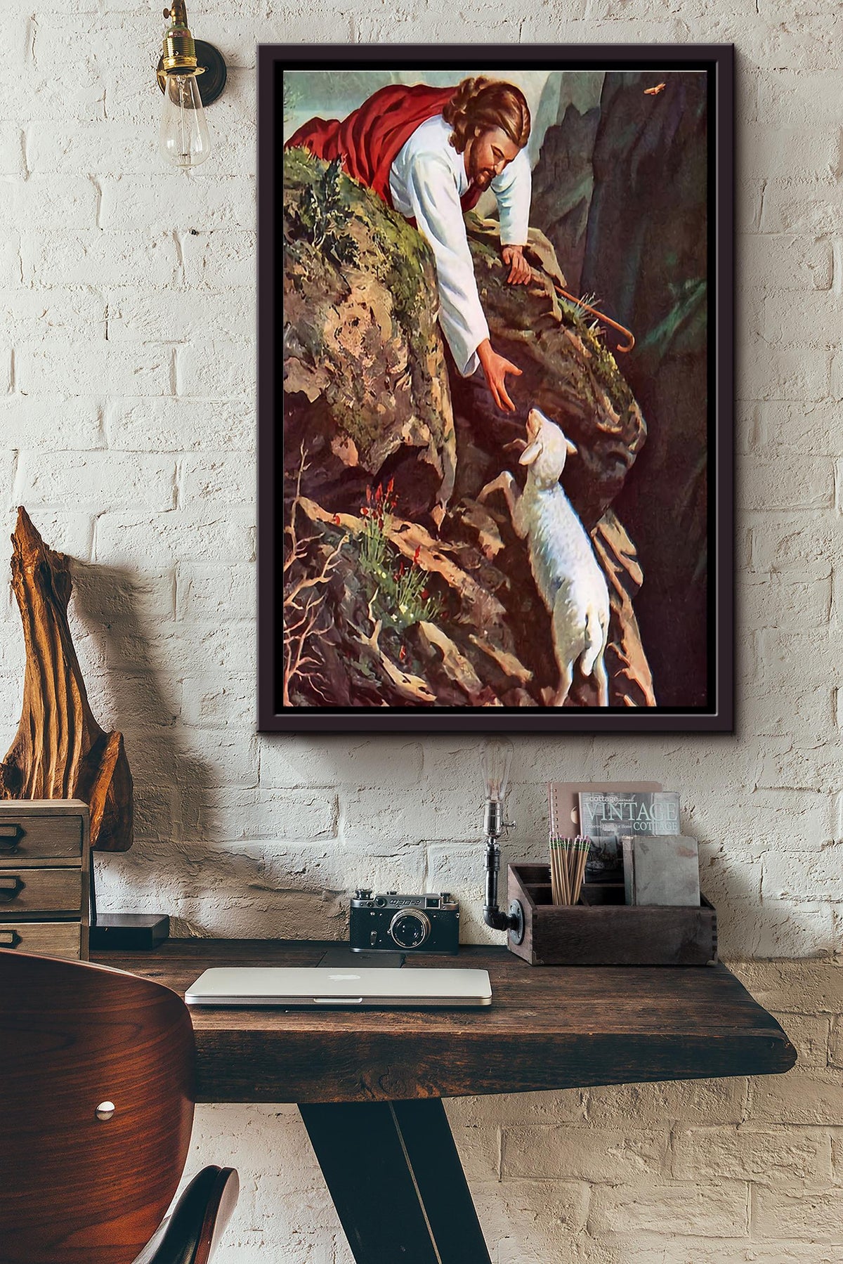 Jesus Help The Sheep Poster Framed Matte Canvas