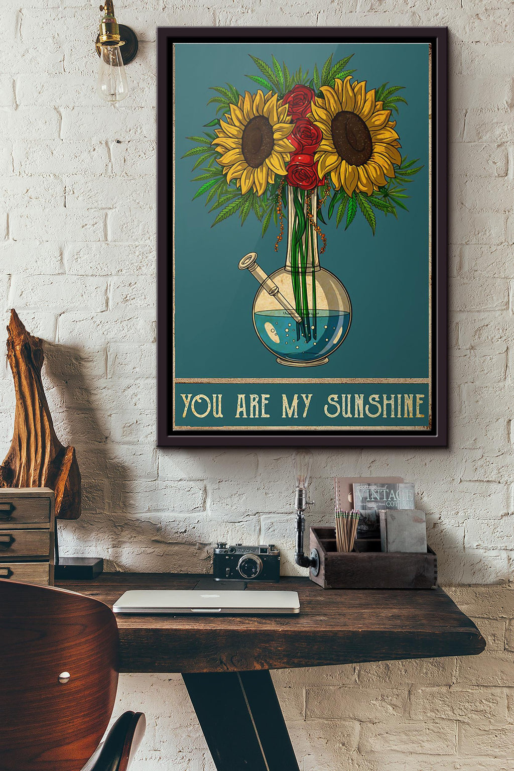 Sunflower You Are My Sunshine Poster Framed Matte Canvas