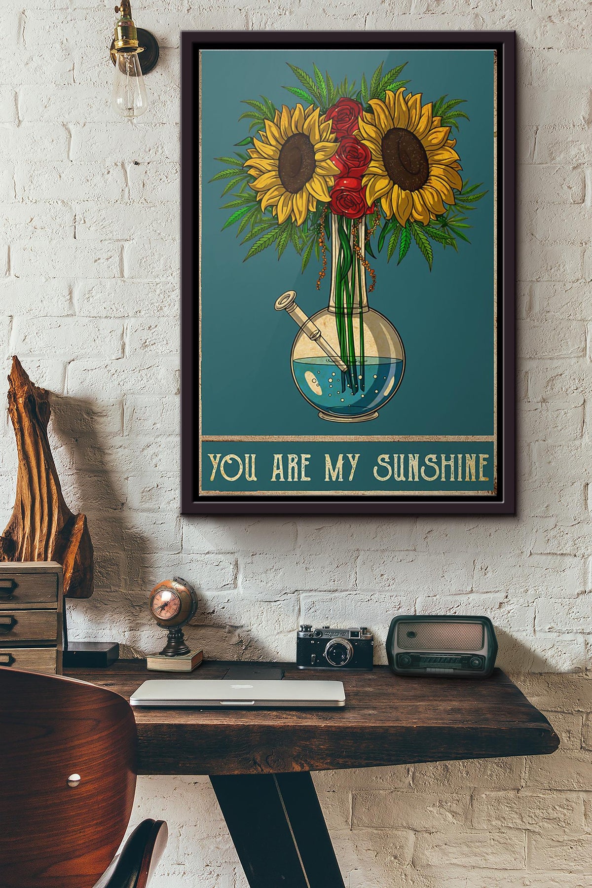 Sunflower You Are My Sunshine Poster Framed Matte Canvas