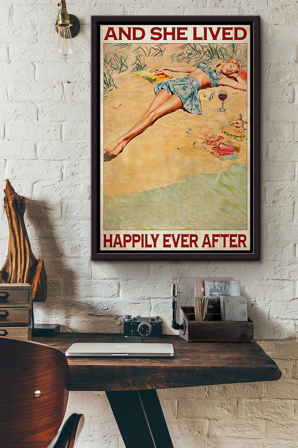 Beach Wine She Lived Happily Ever After Poster Framed Matte Canvas