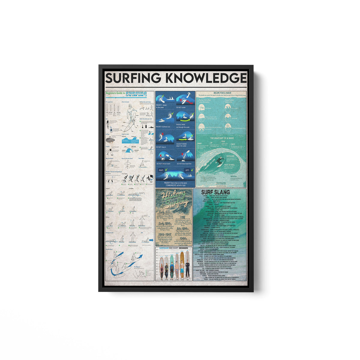 Surfing Knowledge Poster Framed Matte Canvas