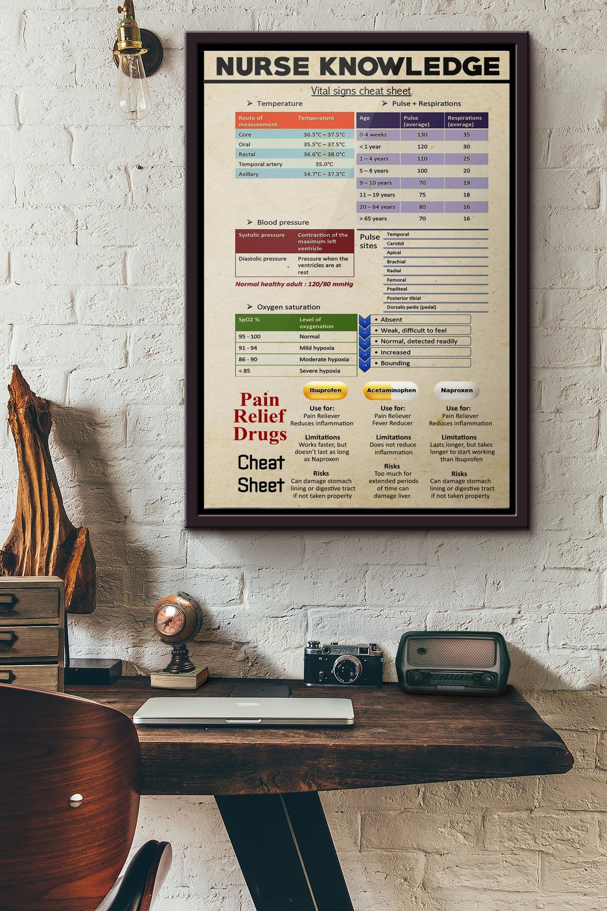 Nurse Knowledge Poster Framed Matte Canvas