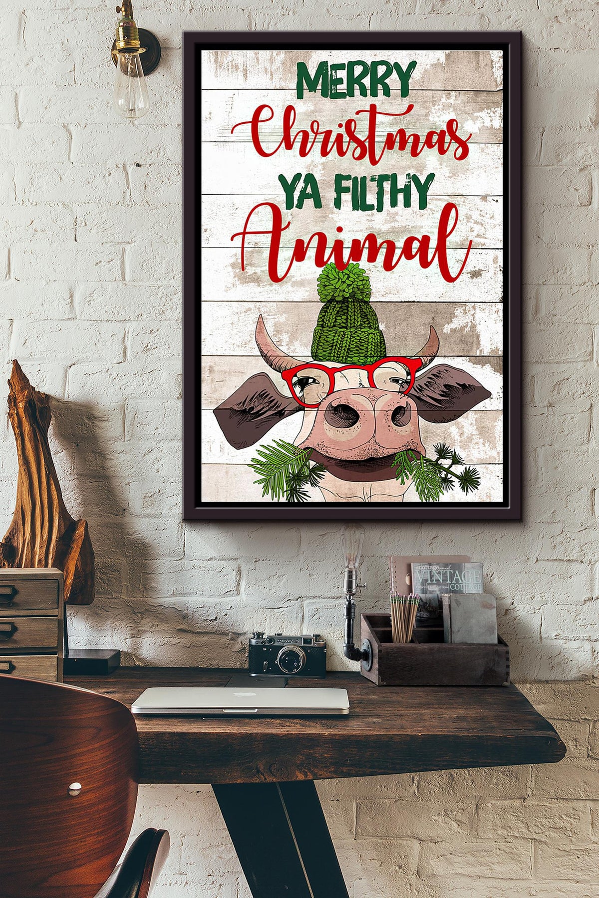 Heifer Merry Christmas Ya Filthy Animal Poster Framed Matte Canvas