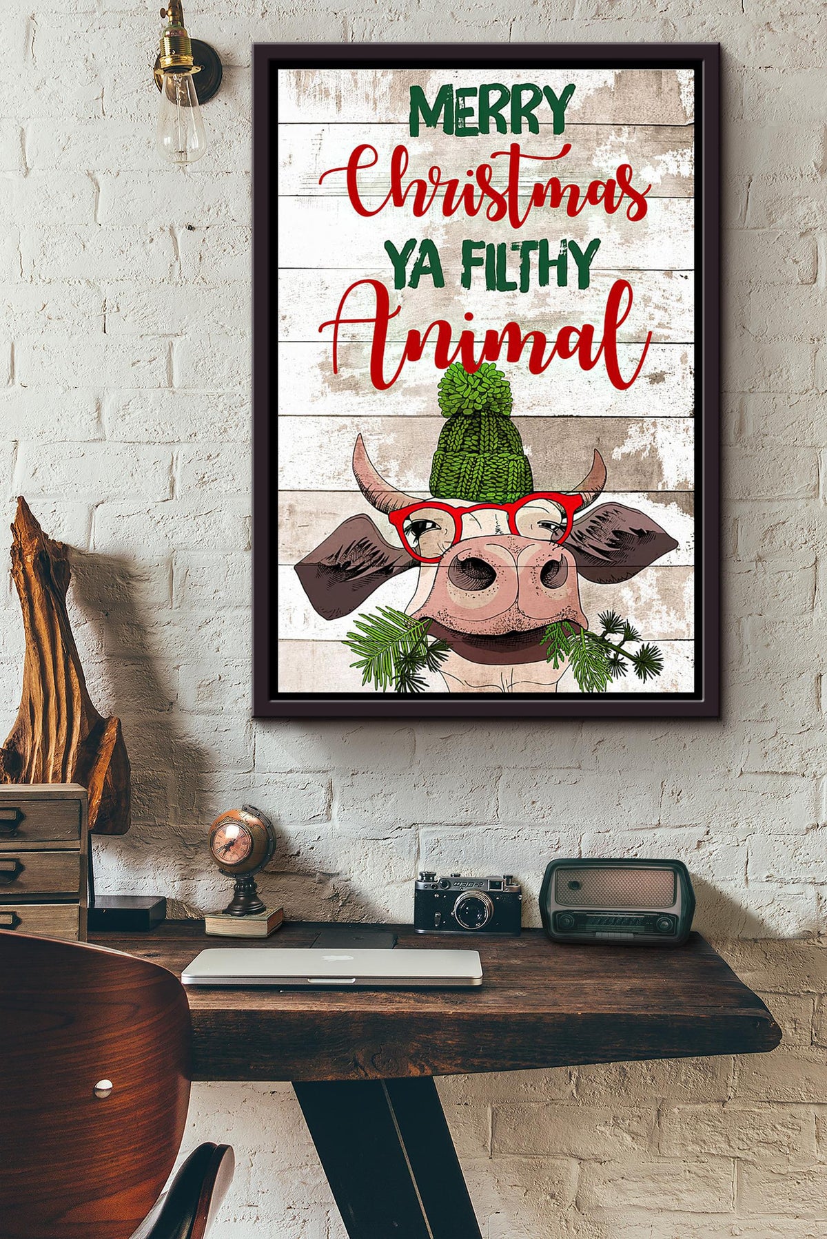 Heifer Merry Christmas Ya Filthy Animal Poster Framed Matte Canvas