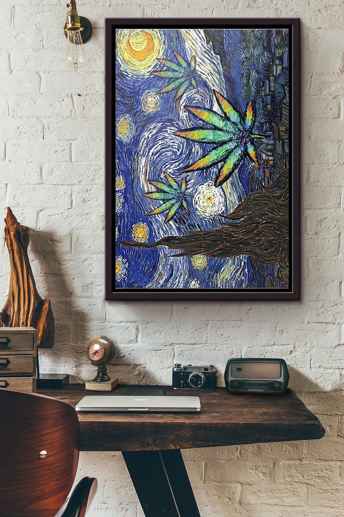 Weed Starry Night Van Gogh Poster Framed Matte Canvas