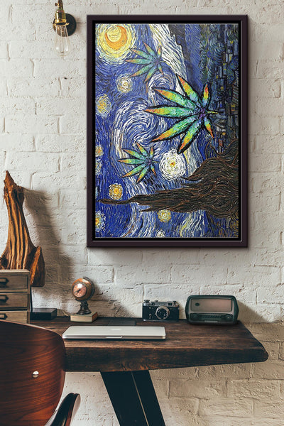 Weed Starry Night Van Gogh Poster Framed Matte Canvas