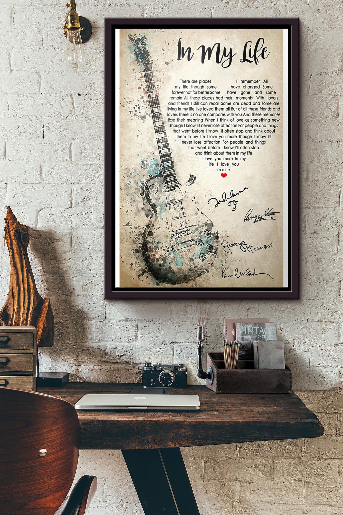Guitar In My Life There Are Places I Remember Poster Framed Matte Canvas