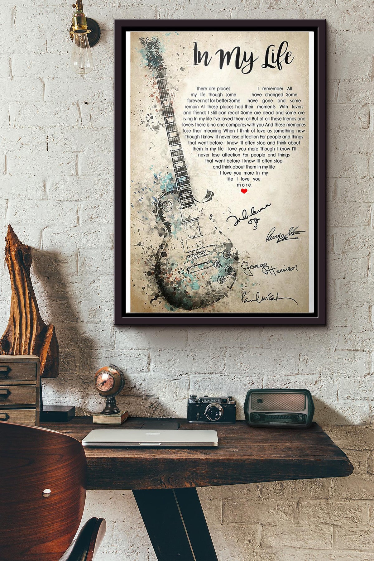 Guitar In My Life There Are Places I Remember Poster Framed Matte Canvas