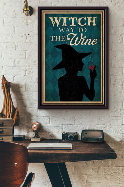 Witch Way To The Wine Drinking Halloween Poster Framed Matte Canvas
