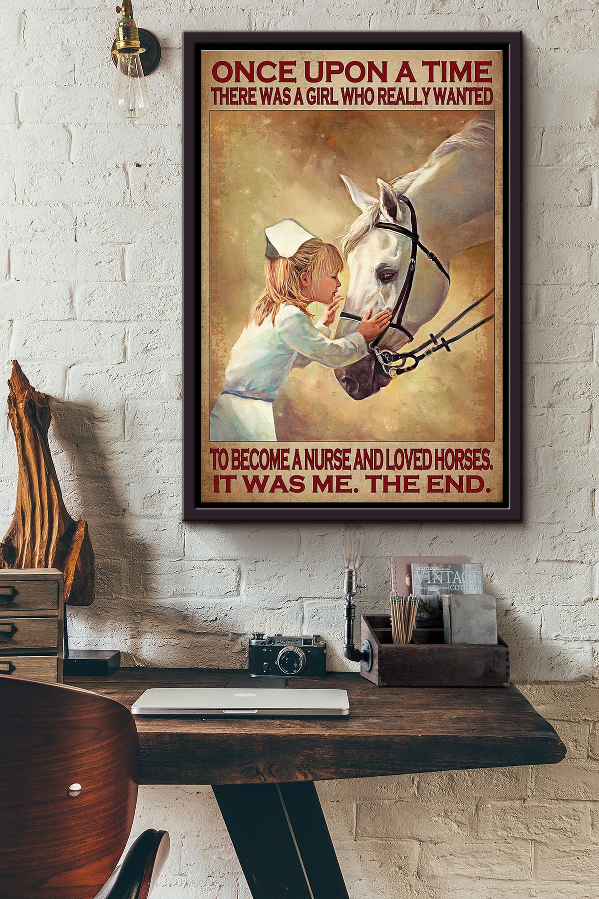There Was A Girl Who Really Wanted To Become A Nurse And Loved White Horses It Was Me Poster Framed Matte Canvas