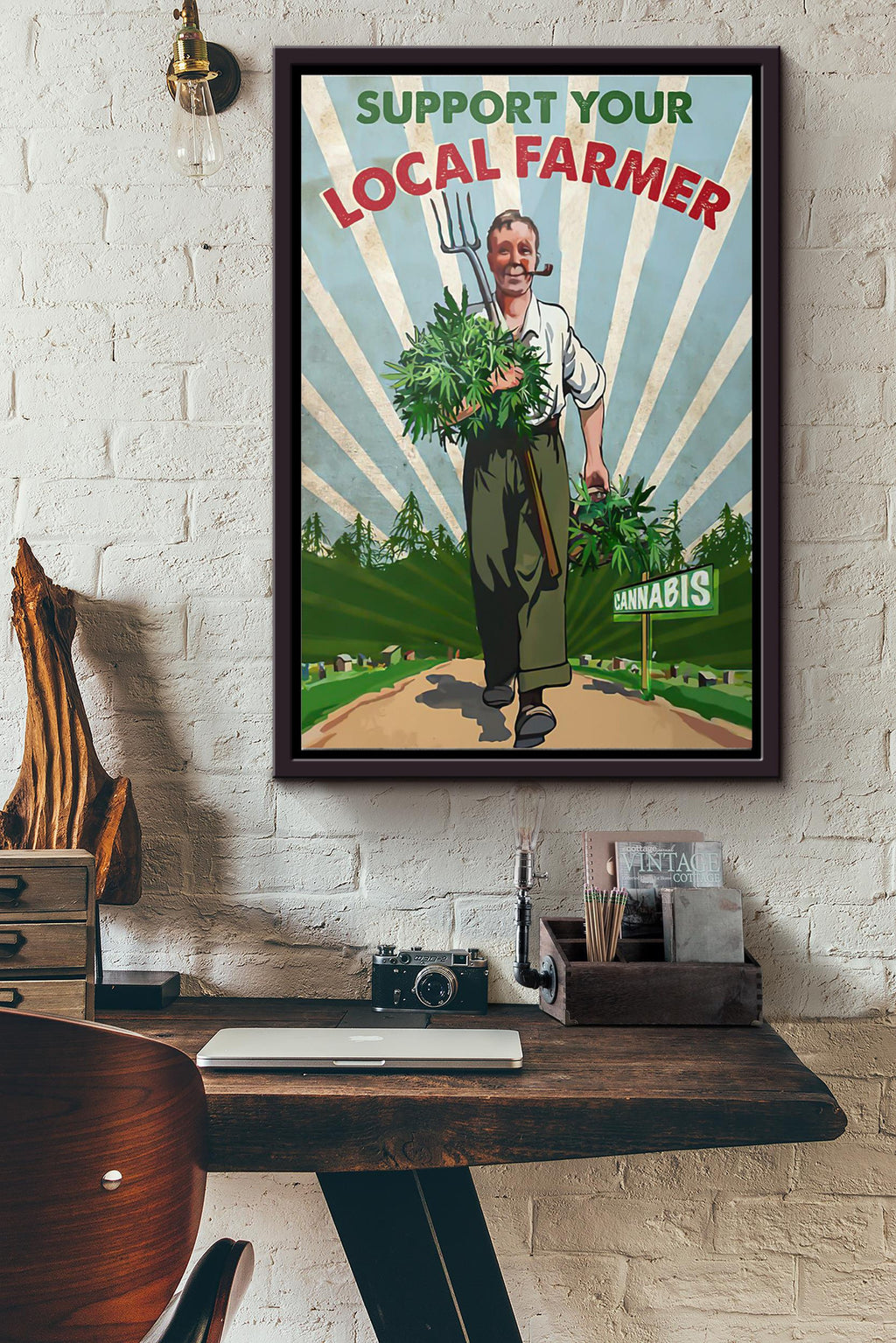 Weed Support Your Local Farmer Canabis Poster Framed Matte Canvas