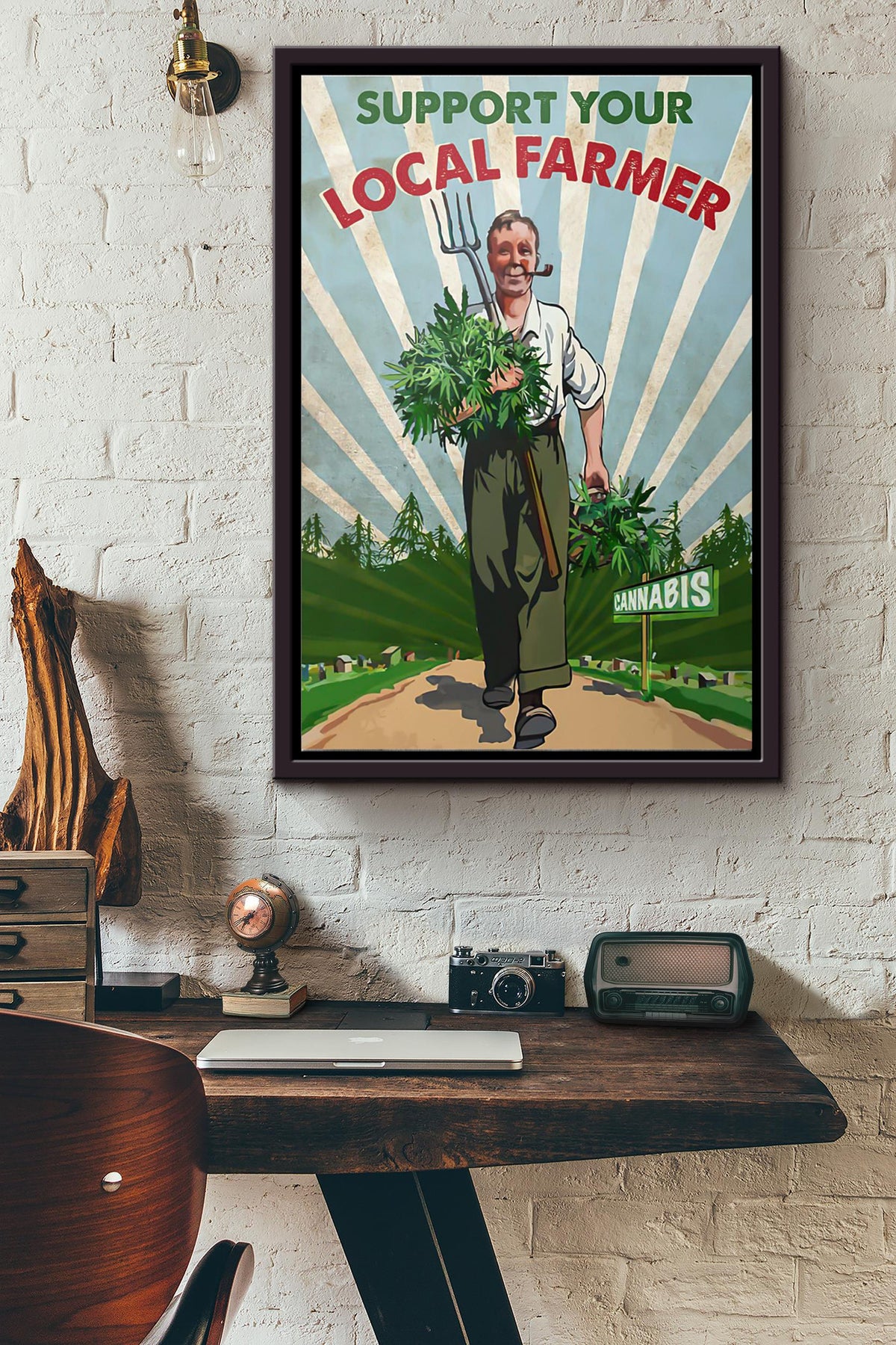 Weed Support Your Local Farmer Canabis Poster Framed Matte Canvas