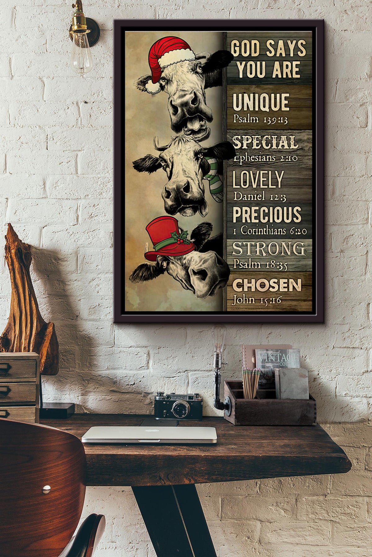 Heifer Christmas God Says You Are Poster Framed Matte Canvas