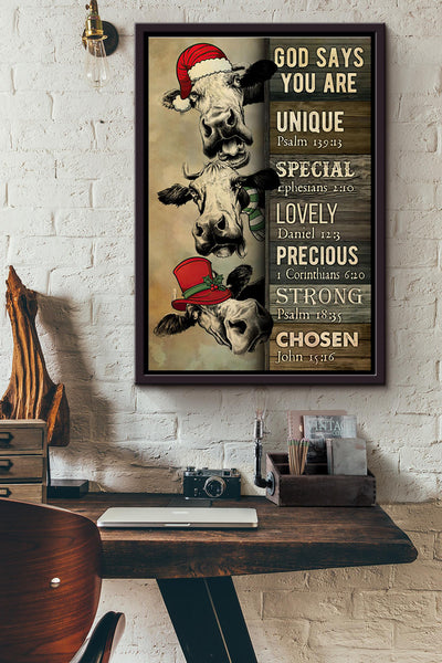 Heifer Christmas God Says You Are Poster Framed Matte Canvas