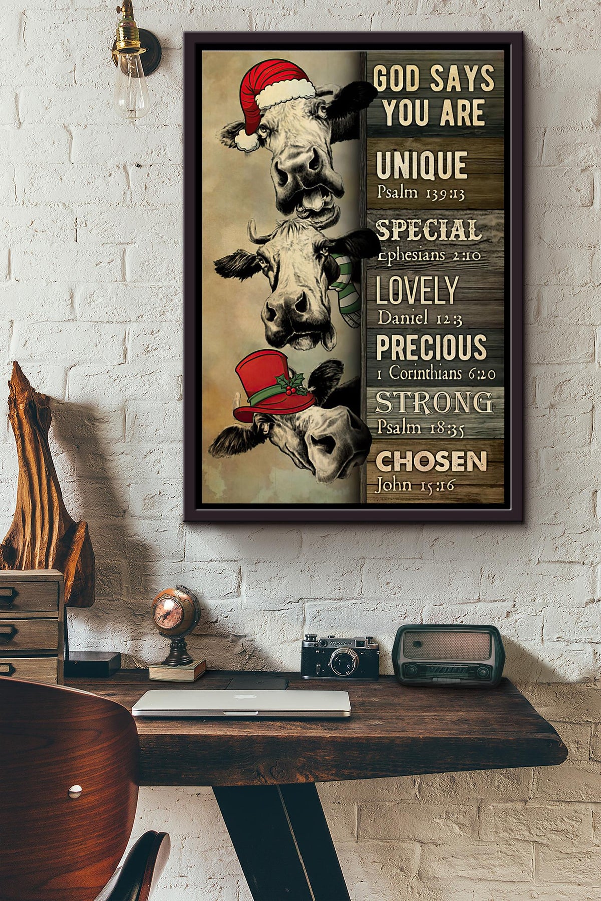 Heifer Christmas God Says You Are Poster Framed Matte Canvas