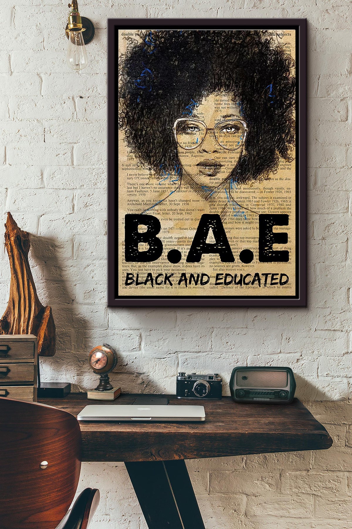 Afro Bae Black And Educated Dictionary Poster Framed Matte Canvas
