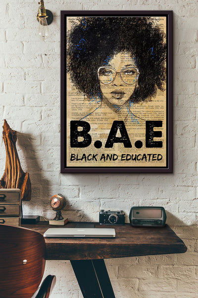 Afro Bae Black And Educated Dictionary Poster Framed Matte Canvas