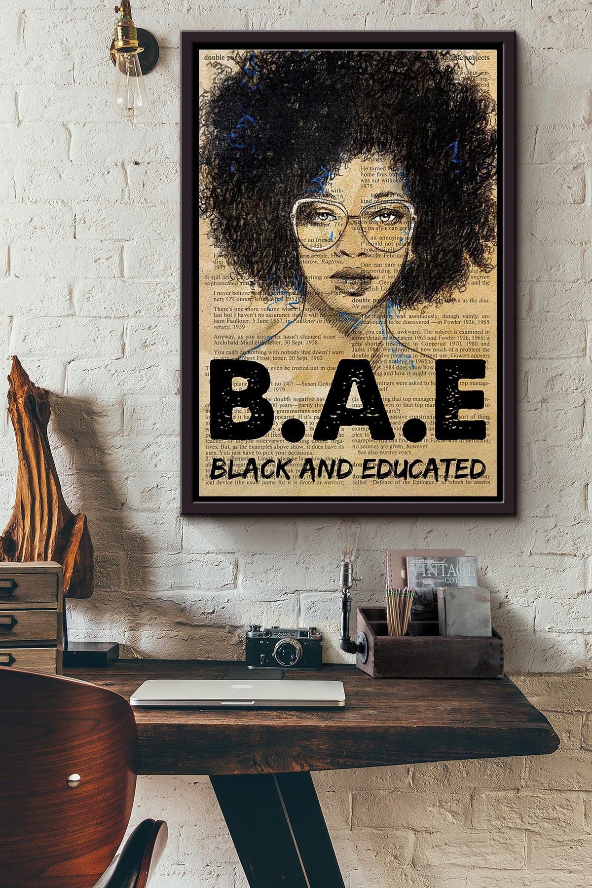Afro Bae Black And Educated Dictionary Poster Framed Matte Canvas