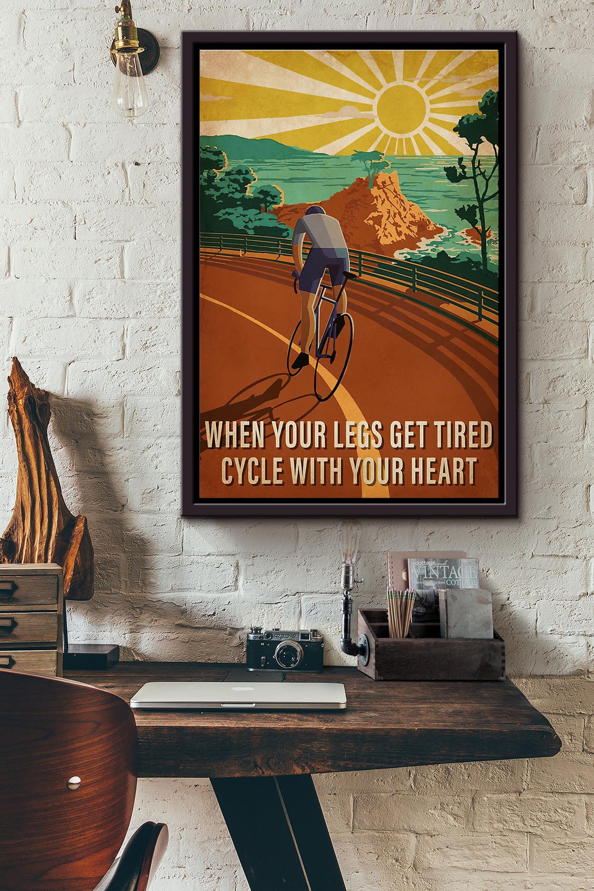 Sunset Cycling Cycle With Your Heart Poster Framed Matte Canvas